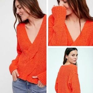 NWT Free People V Neck Sweat Top Orange Crush